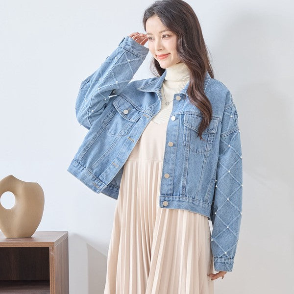 【M〜L】袖パール使いデニムジャケット｜TRUBE