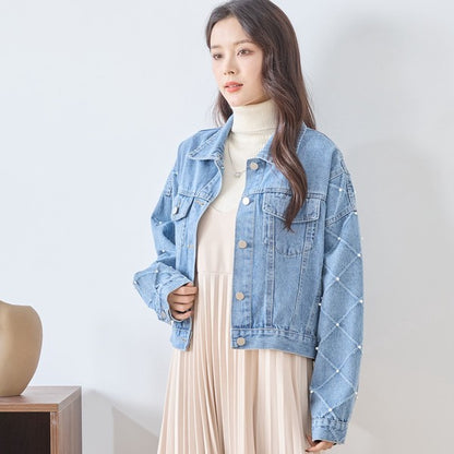 【M〜L】袖パール使いデニムジャケット｜TRUBE