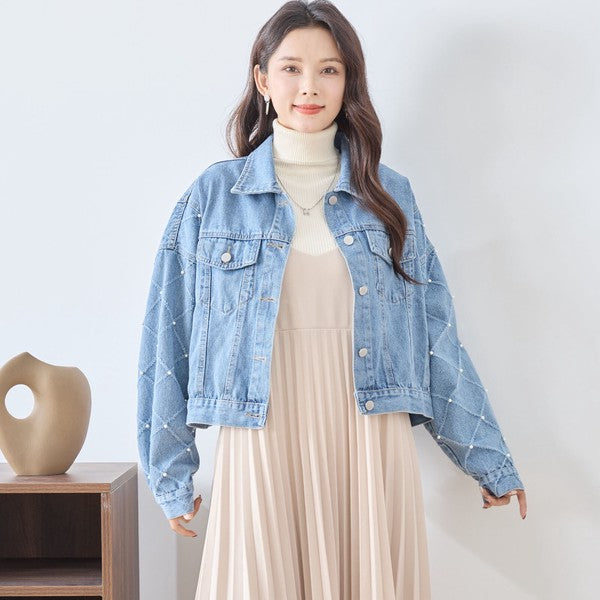 【M〜L】袖パール使いデニムジャケット｜TRUBE