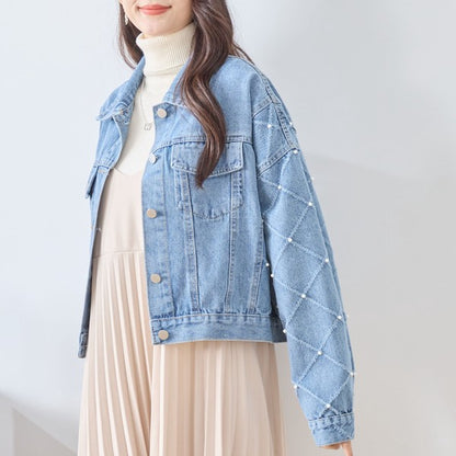 【M〜L】袖パール使いデニムジャケット｜TRUBE