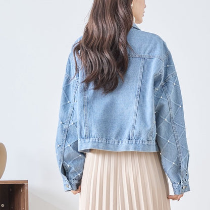 【M〜L】袖パール使いデニムジャケット｜TRUBE