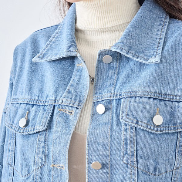 【M〜L】袖パール使いデニムジャケット｜TRUBE
