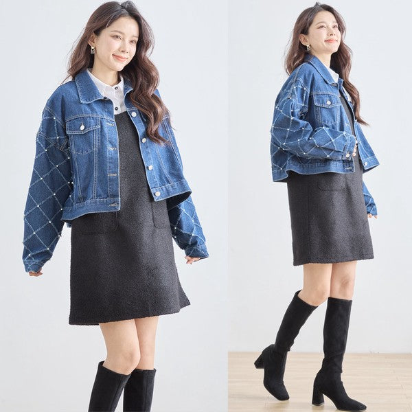 【M〜L】袖パール使いデニムジャケット｜TRUBE