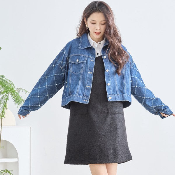 【M〜L】袖パール使いデニムジャケット｜TRUBE