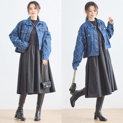 【M〜L】袖パール使いデニムジャケット｜TRUBE