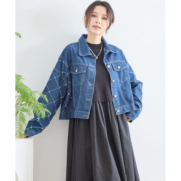 【M〜L】袖パール使いデニムジャケット｜TRUBE
