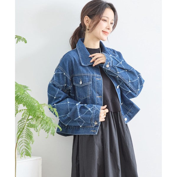 【M〜L】袖パール使いデニムジャケット｜TRUBE