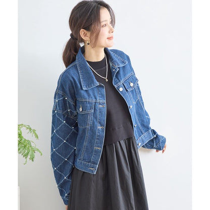 【M〜L】袖パール使いデニムジャケット｜TRUBE