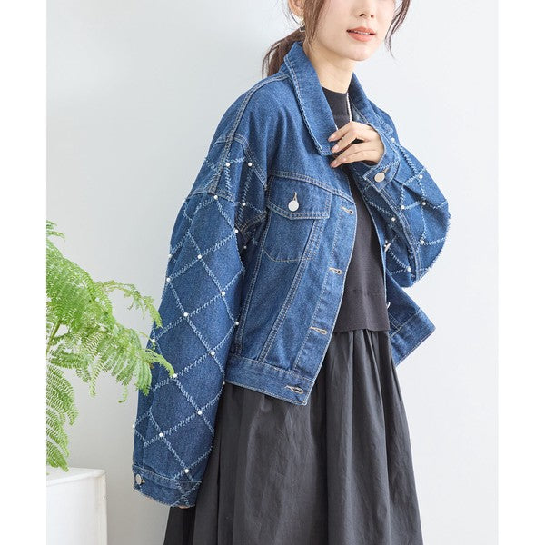 【M〜L】袖パール使いデニムジャケット｜TRUBE