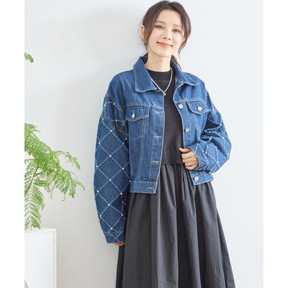 【M〜L】袖パール使いデニムジャケット｜TRUBE