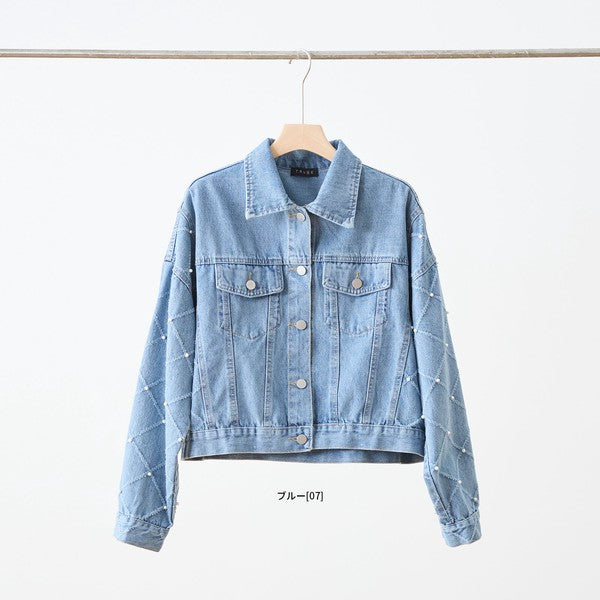 【M〜L】袖パール使いデニムジャケット｜TRUBE