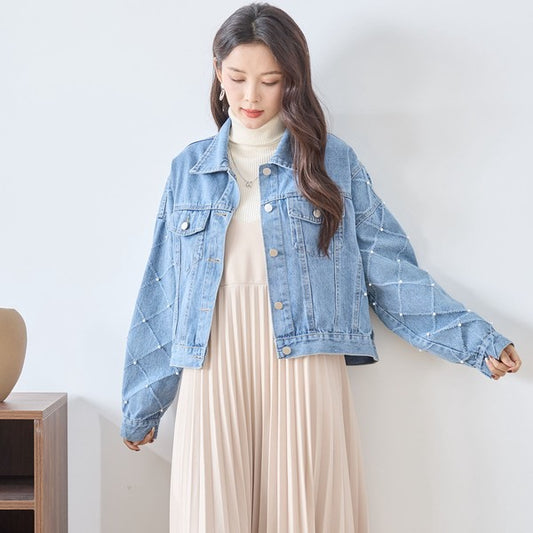 【M〜L】袖パール使いデニムジャケット｜TRUBE