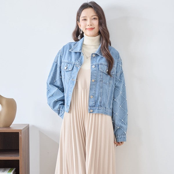 【M〜L】袖パール使いデニムジャケット｜TRUBE