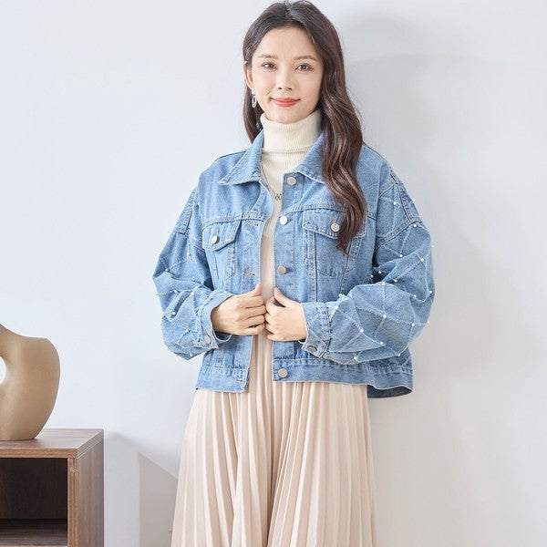 【M〜L】袖パール使いデニムジャケット｜TRUBE