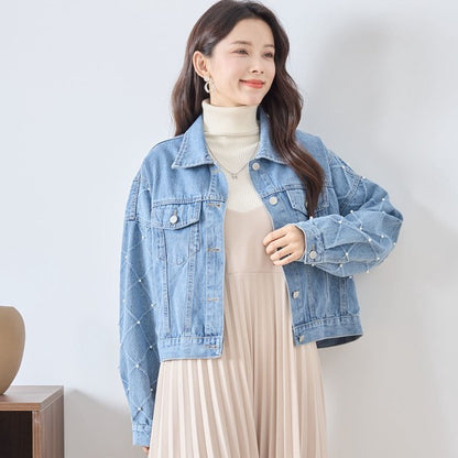 【M〜L】袖パール使いデニムジャケット｜TRUBE