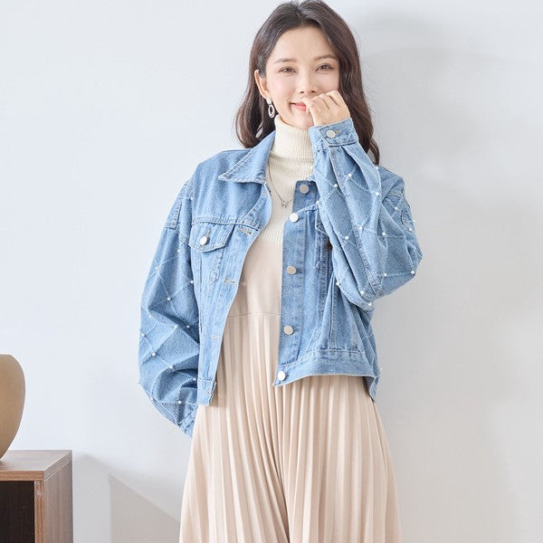 【M〜L】袖パール使いデニムジャケット｜TRUBE