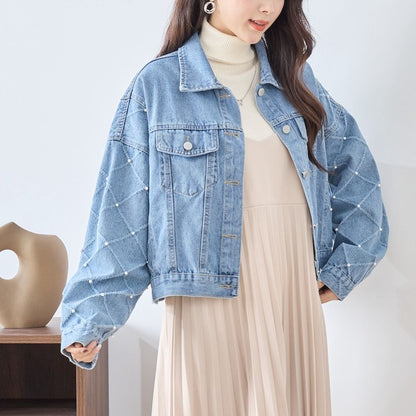 【M〜L】袖パール使いデニムジャケット｜TRUBE