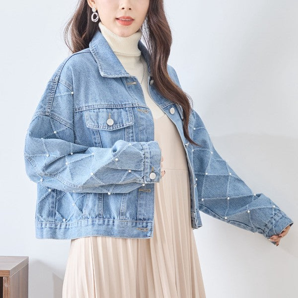 【M〜L】袖パール使いデニムジャケット｜TRUBE