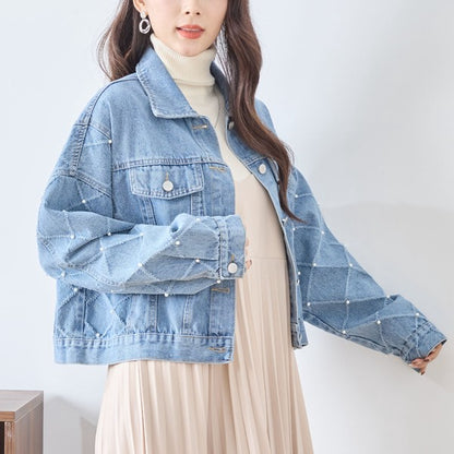 【M〜L】袖パール使いデニムジャケット｜TRUBE