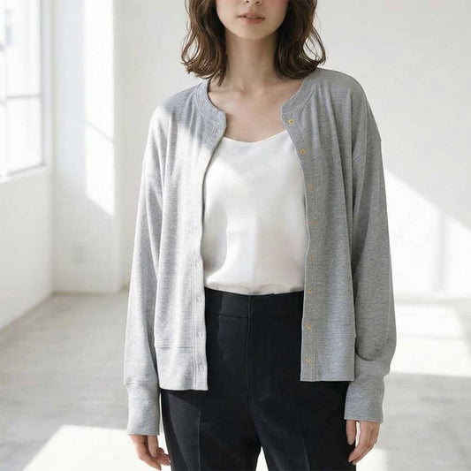リングドットボタン リブ カーディガン 長袖 ゆったり 体型カバー 羽織り 春 秋