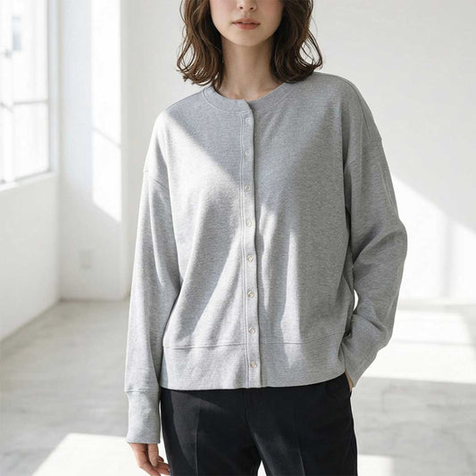 リングドットボタン リブ カーディガン 長袖 ゆったり 体型カバー 羽織り 春 秋