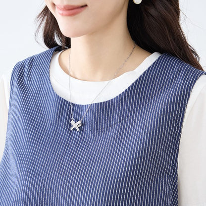 シャーリングフリル ノースリーブトップス ストライプ レイヤード 重ね着 セットアップ対応