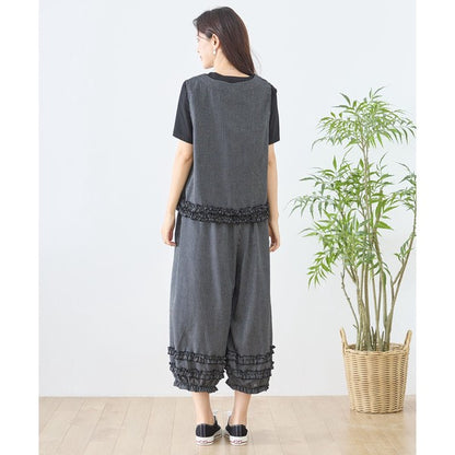 シャーリングフリル ノースリーブトップス ストライプ レイヤード 重ね着 セットアップ対応