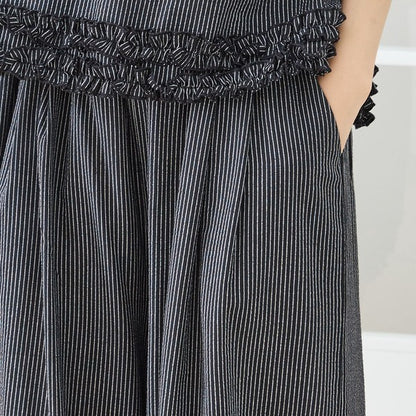 シャーリングフリル ストライプ バルーンパンツ ウエストゴム セットアップ対応 裾フリル