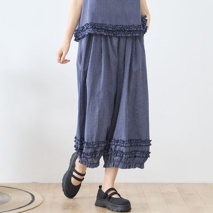 シャーリングフリル ストライプ バルーンパンツ ウエストゴム セットアップ対応 裾フリル