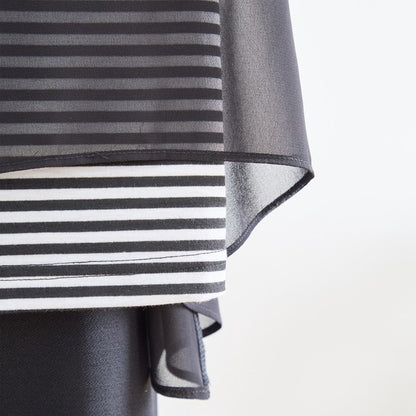 シアーレイヤード ボーダーデザイントップス 7分袖 ゆったり 体型カバー きれいめ