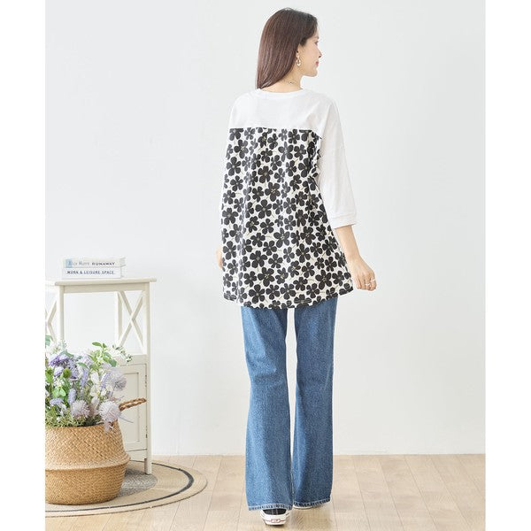 メガネガール 切替 バックプリント Tシャツ 綿100% 異素材 ドッキング 半袖