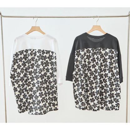 メガネガール 切替 バックプリント Tシャツ 綿100% 異素材 ドッキング 半袖