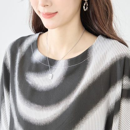 アートスパイラル柄 コクーンワンピース 半袖 縦畝素材 ゆったり 体型カバー モードカジュアル