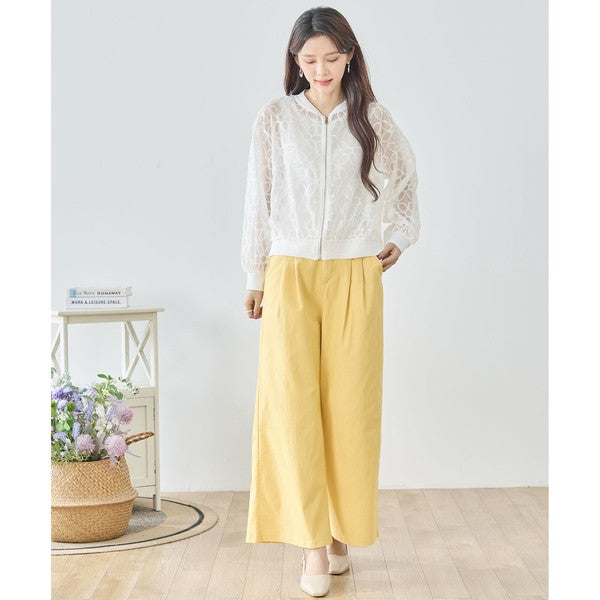 シースルー フラワーレース ジップブルゾン 刺繍 羽織り ノーカラー きれいめ