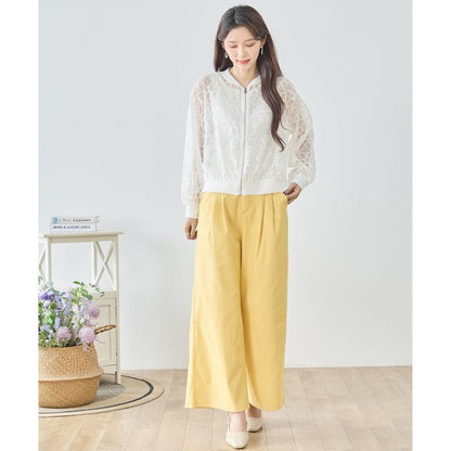 シースルー フラワーレース ジップブルゾン 刺繍 羽織り ノーカラー きれいめ