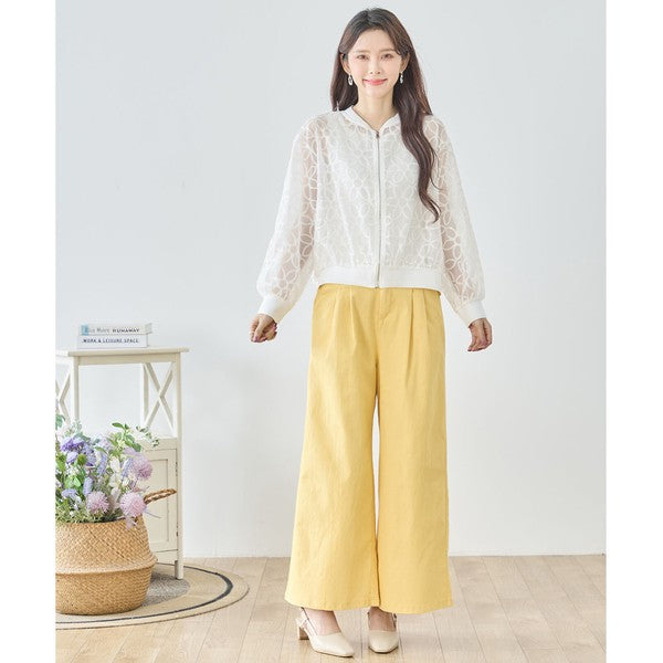 シースルー フラワーレース ジップブルゾン 刺繍 羽織り ノーカラー きれいめ