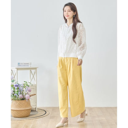 シースルー フラワーレース ジップブルゾン 刺繍 羽織り ノーカラー きれいめ