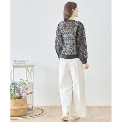 シースルー フラワーレース ジップブルゾン 刺繍 羽織り ノーカラー きれいめ