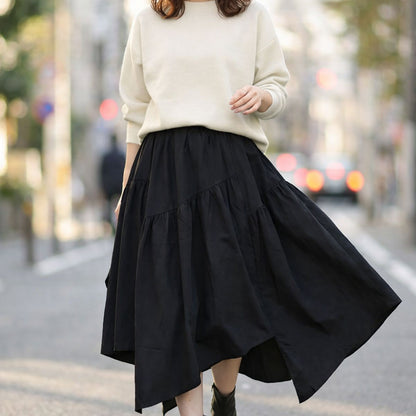 【M〜L】アシンメトリーギャザースカート｜Economico