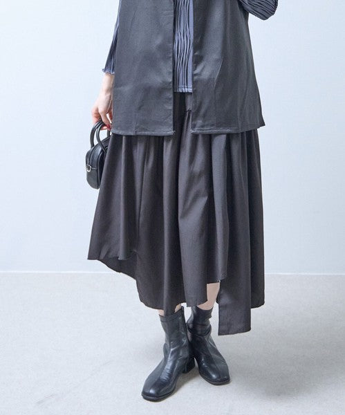 【M〜L】アシンメトリーギャザースカート｜Economico