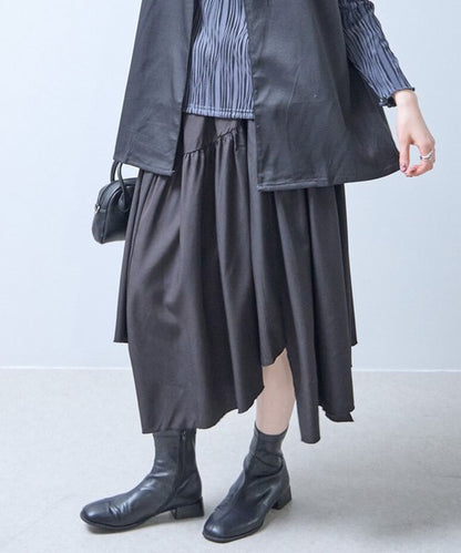 【M〜L】アシンメトリーギャザースカート｜Economico