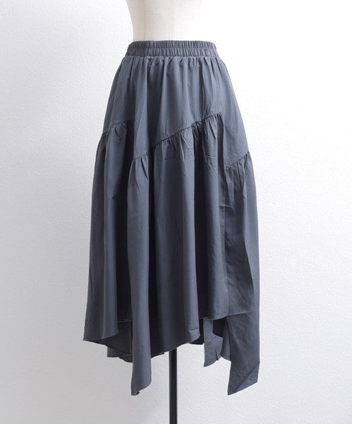 【M〜L】アシンメトリーギャザースカート｜Economico