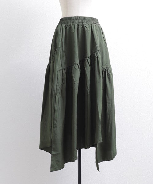 【M〜L】アシンメトリーギャザースカート｜Economico