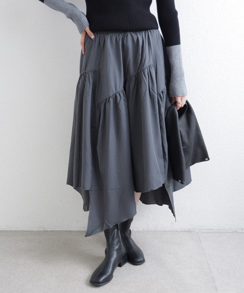 【M〜L】アシンメトリーギャザースカート｜Economico