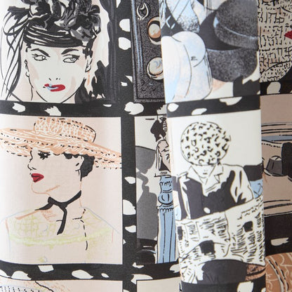 ニットドッキング アート柄ワンピース 異素材切替 長袖 レトロ プリント