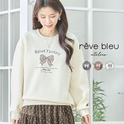 【M〜L】レオパード柄リボンロゴスウェット 大人可愛い バレエコア 長袖トレーナー