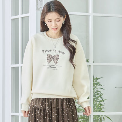 【M〜L】レオパード柄リボンロゴスウェット 大人可愛い バレエコア 長袖トレーナー