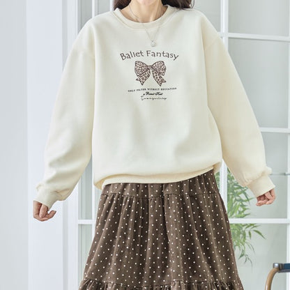 【M〜L】レオパード柄リボンロゴスウェット 大人可愛い バレエコア 長袖トレーナー