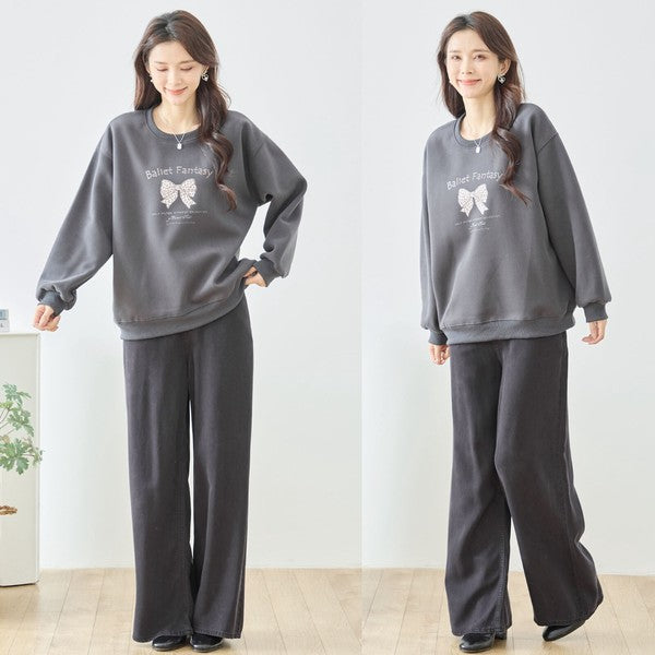 【M〜L】レオパード柄リボンロゴスウェット 大人可愛い バレエコア 長袖トレーナー