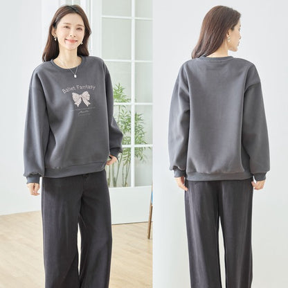 【M〜L】レオパード柄リボンロゴスウェット 大人可愛い バレエコア 長袖トレーナー